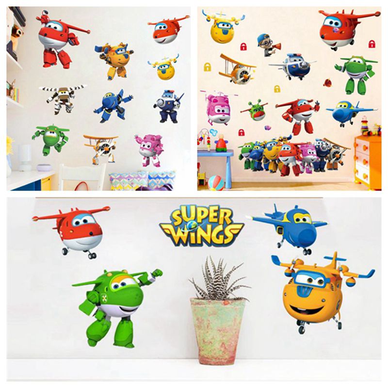 Baby Nursery Stickers - ホット漫画スーパー羽変形飛行機ロボット赤ちゃん家の装飾アニメポスター壁デカールアートゲーム壁紙子供保育園