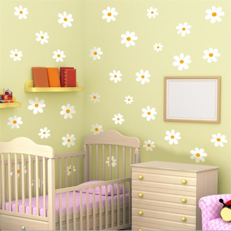 Baby Nursery Plants - 花柄デイジーフラワーウォールステッカー 30x60cm 装飾ウォールデカール 女の子の部屋 子供の寝室 リビング