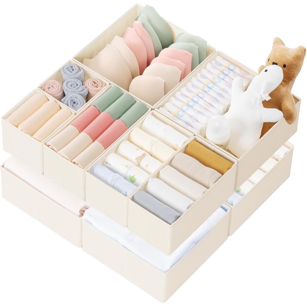 Baby Nursery Closet - ベビー服、下着、靴下用の10個入り引き出しオーガナイザー - 保育園用折りたたみ式クローゼット整理収納ディバイダー