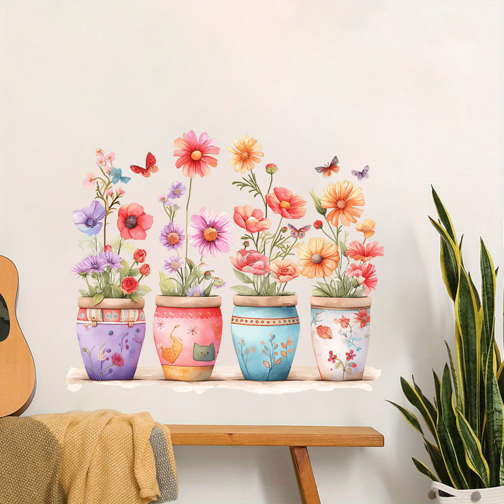Baby Nursery Plants - 水彩風変わりな植木鉢ウォールステッカー寝室プレイルーム花瓶植物ウォールステッカーベビー保育園家の装飾