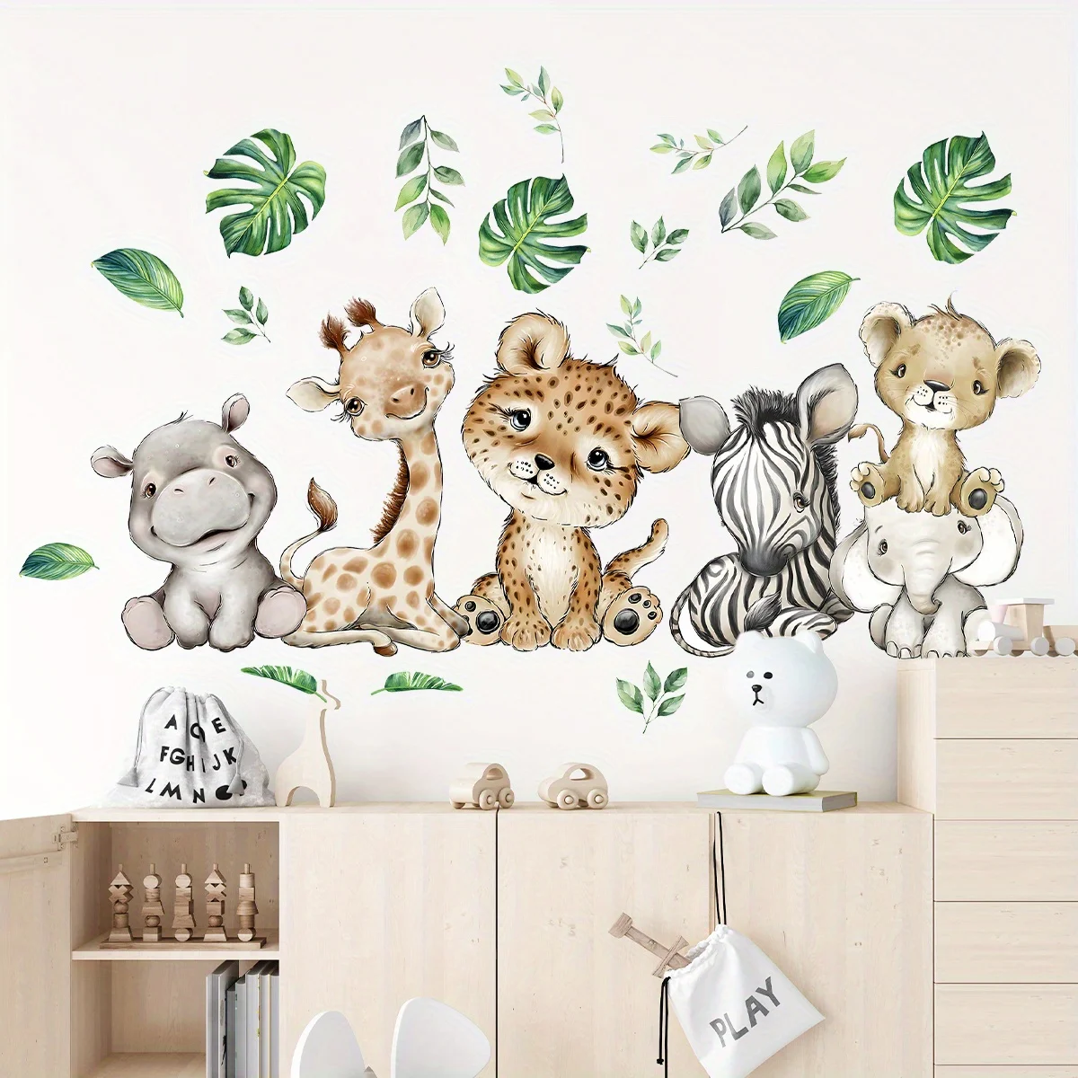Baby Nursery Stickers - 1PC 漫画かわいいカバ虎象鹿の木動物の壁のステッカー寝室リビングルーム保育園の装飾壁飾り