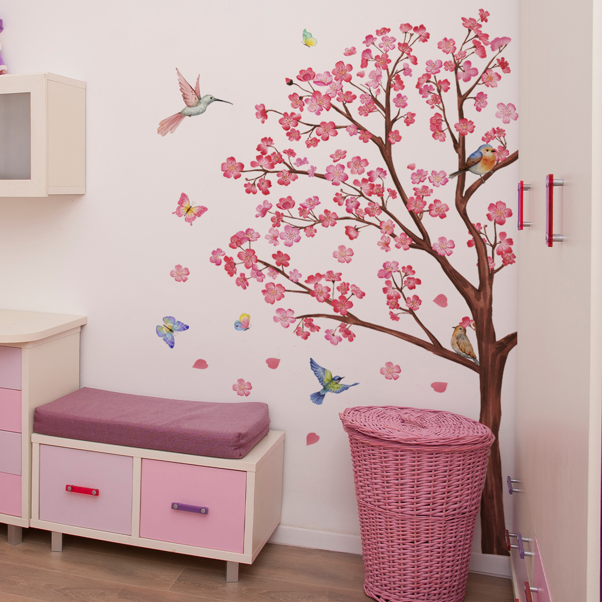 Baby Nursery Plants - 水彩鳥花ウォールステッカーリビングルームの装飾寝室の壁のステッカー子供部屋ベビー保育園家の装飾女の子ギフト