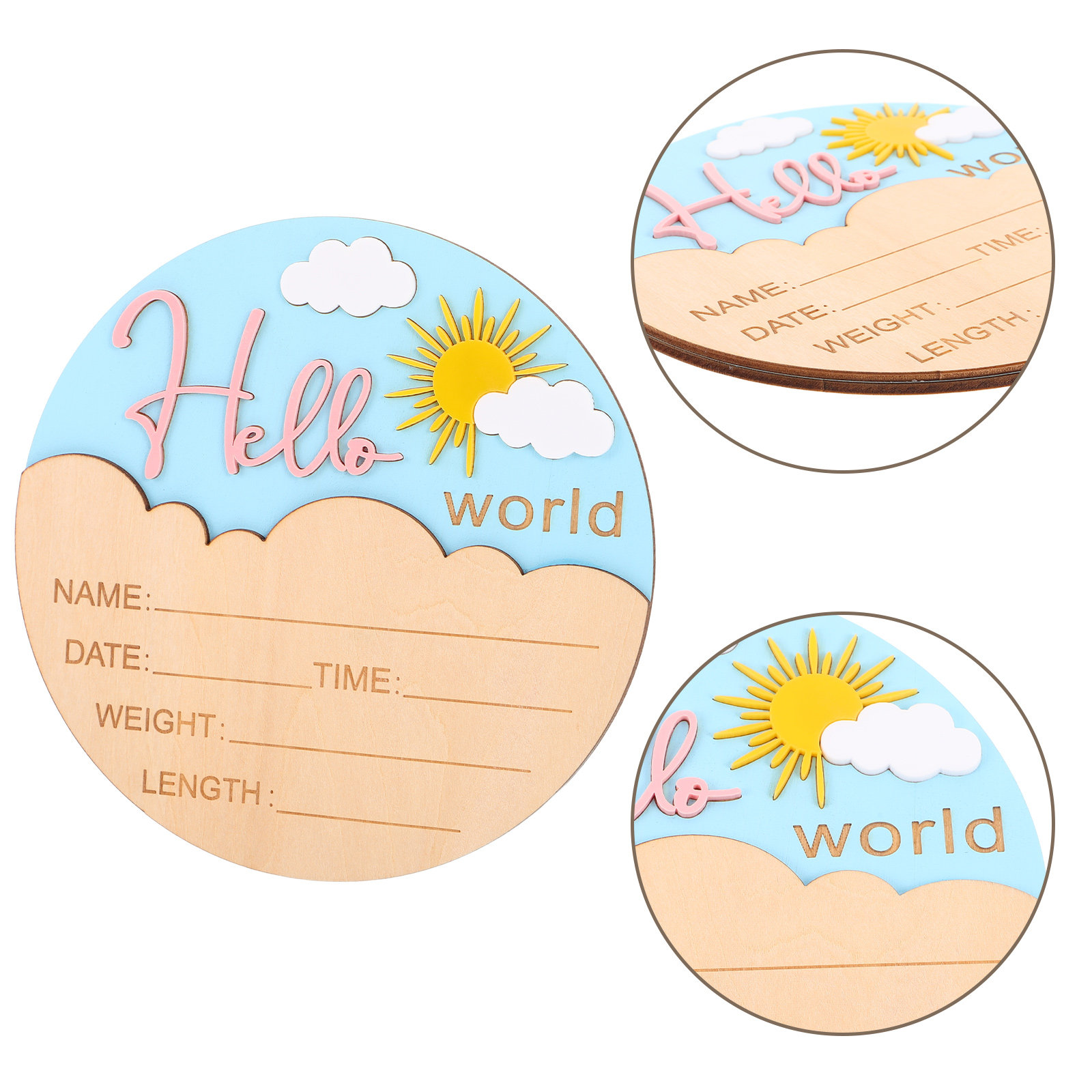 Baby Nursery Gender Neutral - 木製新生児発表サイン 丸型誕生名プレート 写真撮影用小道具 ベビーシャワー 保育室装飾 ジェンダーニュートラル記念品