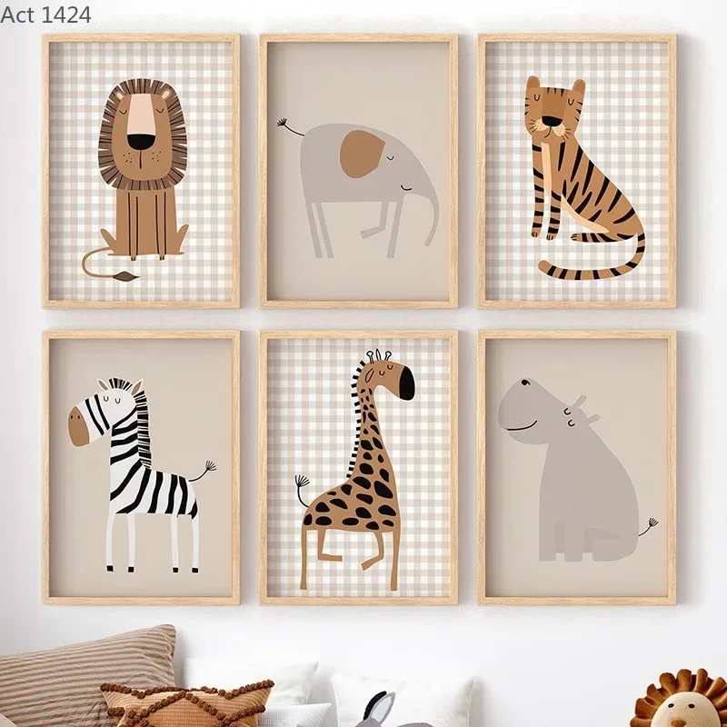 Baby Nursery Jungle - ライオン、トラ、ゾウ、キリン、ジャングルの動物、子供部屋のウォールアート、キャンバス絵画、ポスターとプリント、ウォールピクチャー、ベビーキッズルームデコレーション
