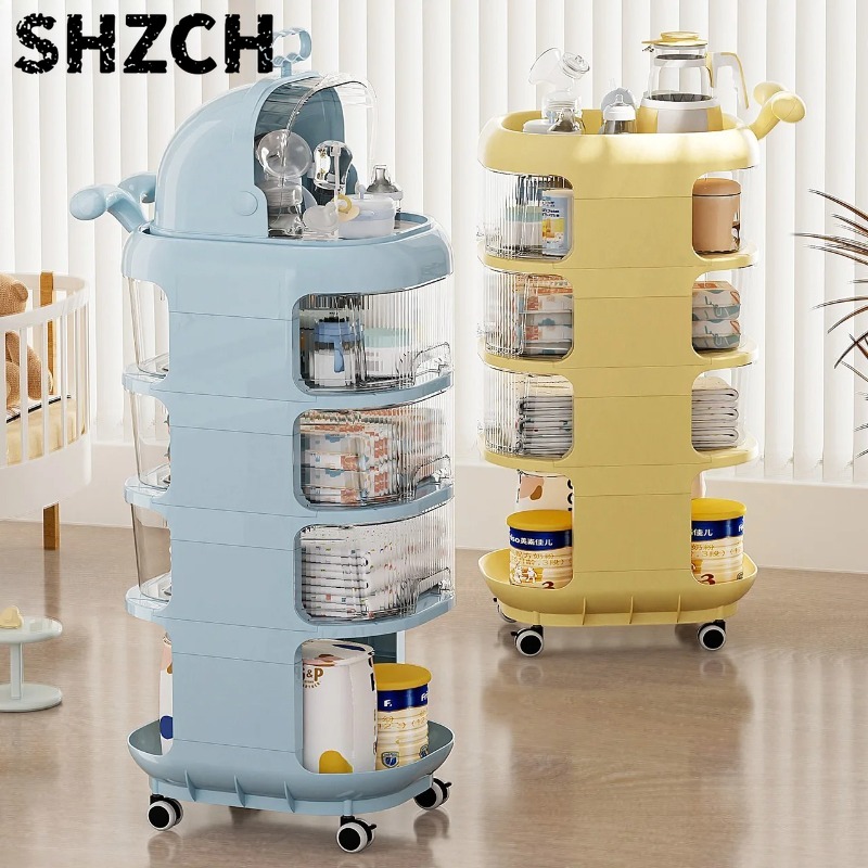 Baby Nursery Organizer - 3段式ベビーオーガナイザーカート（ホイール付き）-おむつ、おやつ、おもちゃ用の保育園収納、寝室ケア用モバイルローリングカート