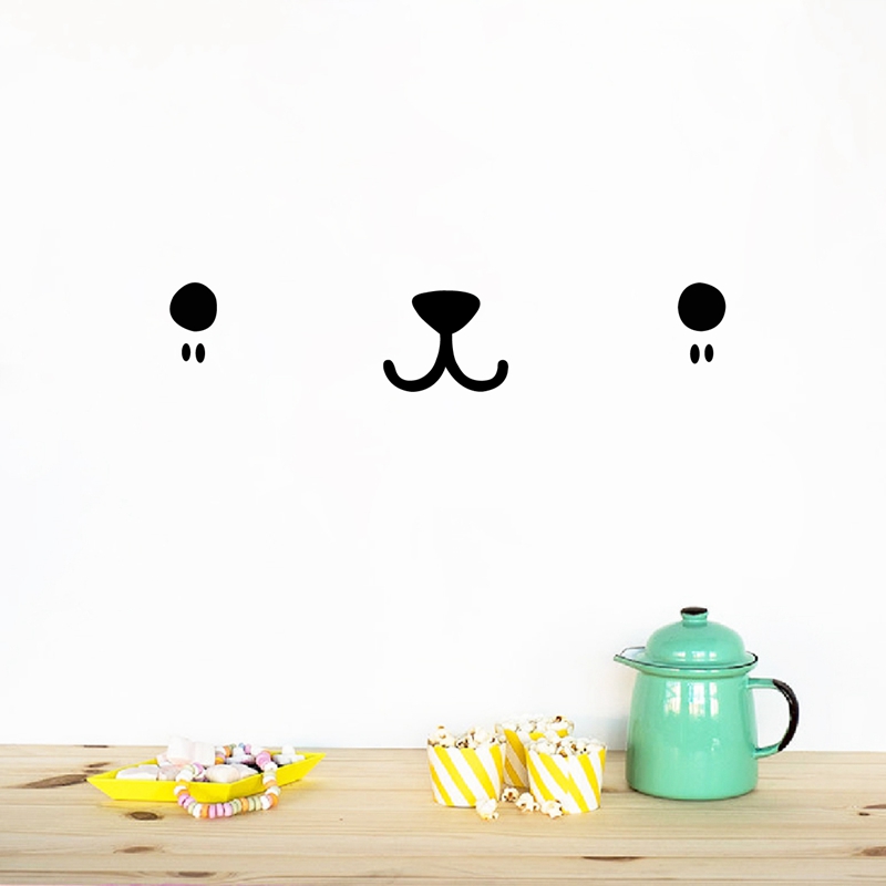 Baby Nursery Set Furniture - ウォールステッカーかわいいカワイイフェイスアートデカール猫犬クマ動物の目鼻口ビニールステッカー赤ちゃん部屋壁アート装飾