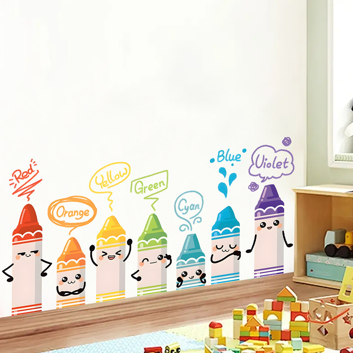 Baby Nursery Set Furniture - 子供部屋用のクレヨンパターンのウォールステッカー,かわいいカラフルな漫画のステッカー,赤ちゃんの保育園の寝室の装飾,リビングルームの家の装飾