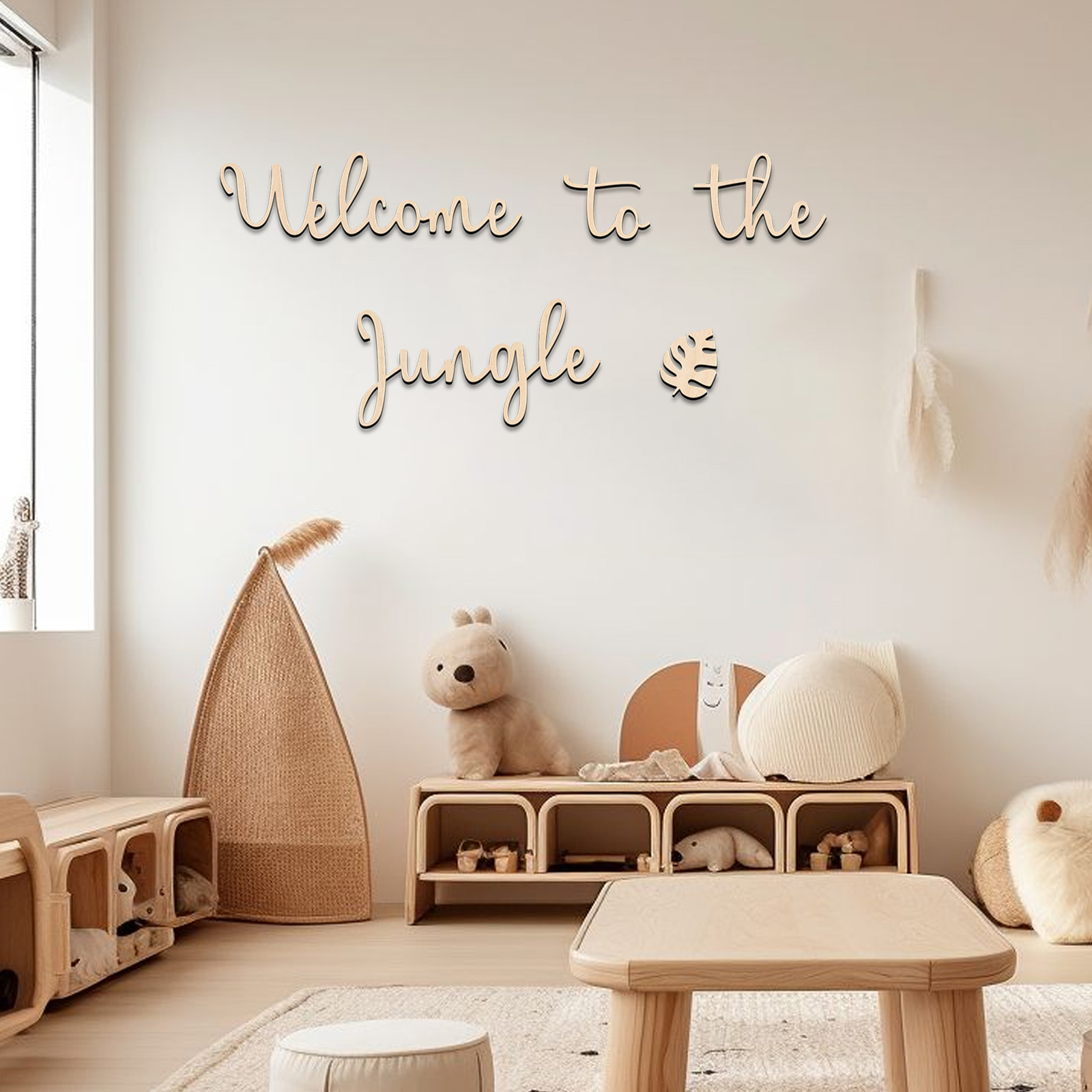 Baby Nursery Home - ジャングルへようこそ 木製サイン - 子供部屋の装飾、森の保育園の壁飾り、ジャングル動物のテーマ、ベビーシャワーギフト、家の装飾