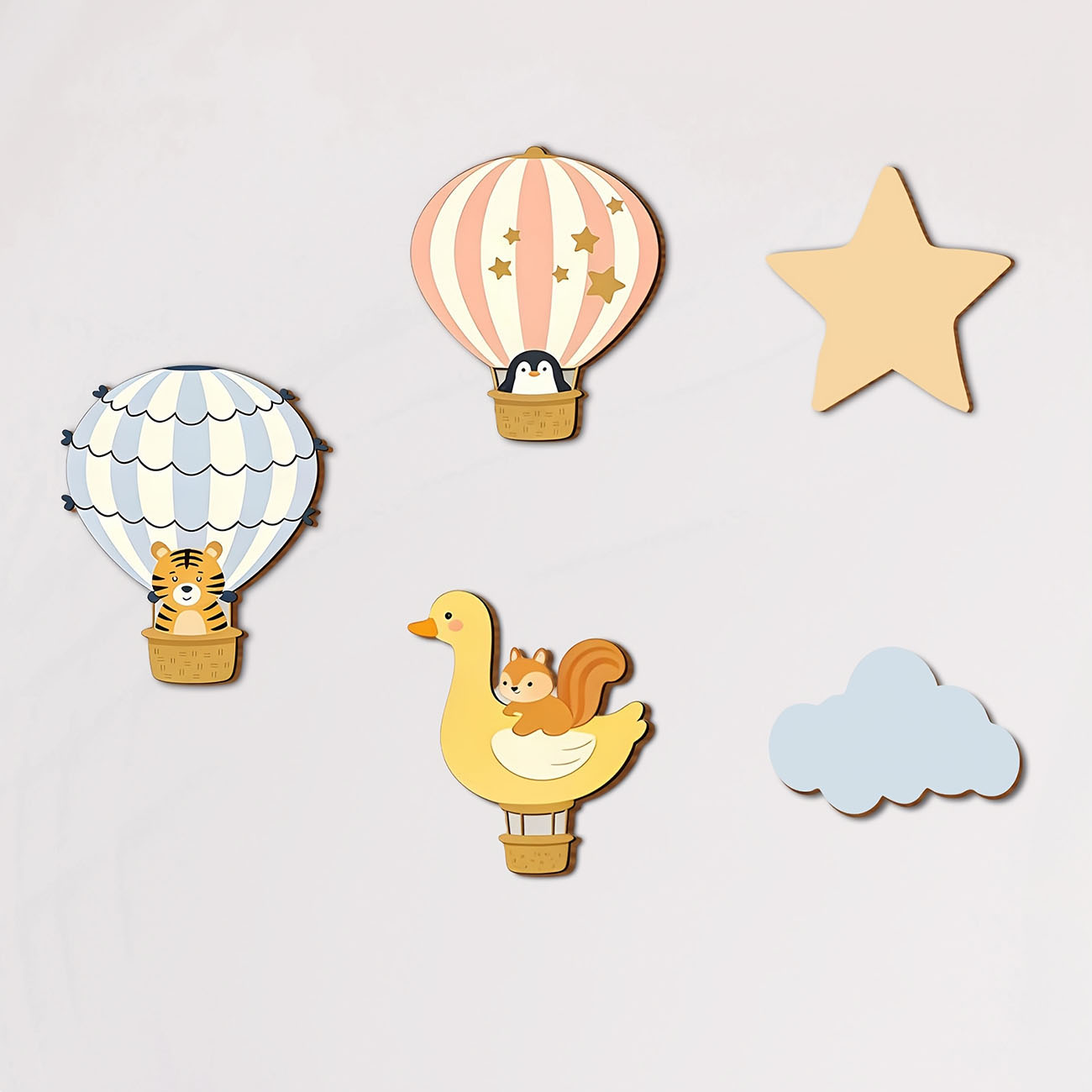 Baby Nursery Stickers - 5 個の動物熱気球木製ウォールステッカー保育園子供部屋の装飾