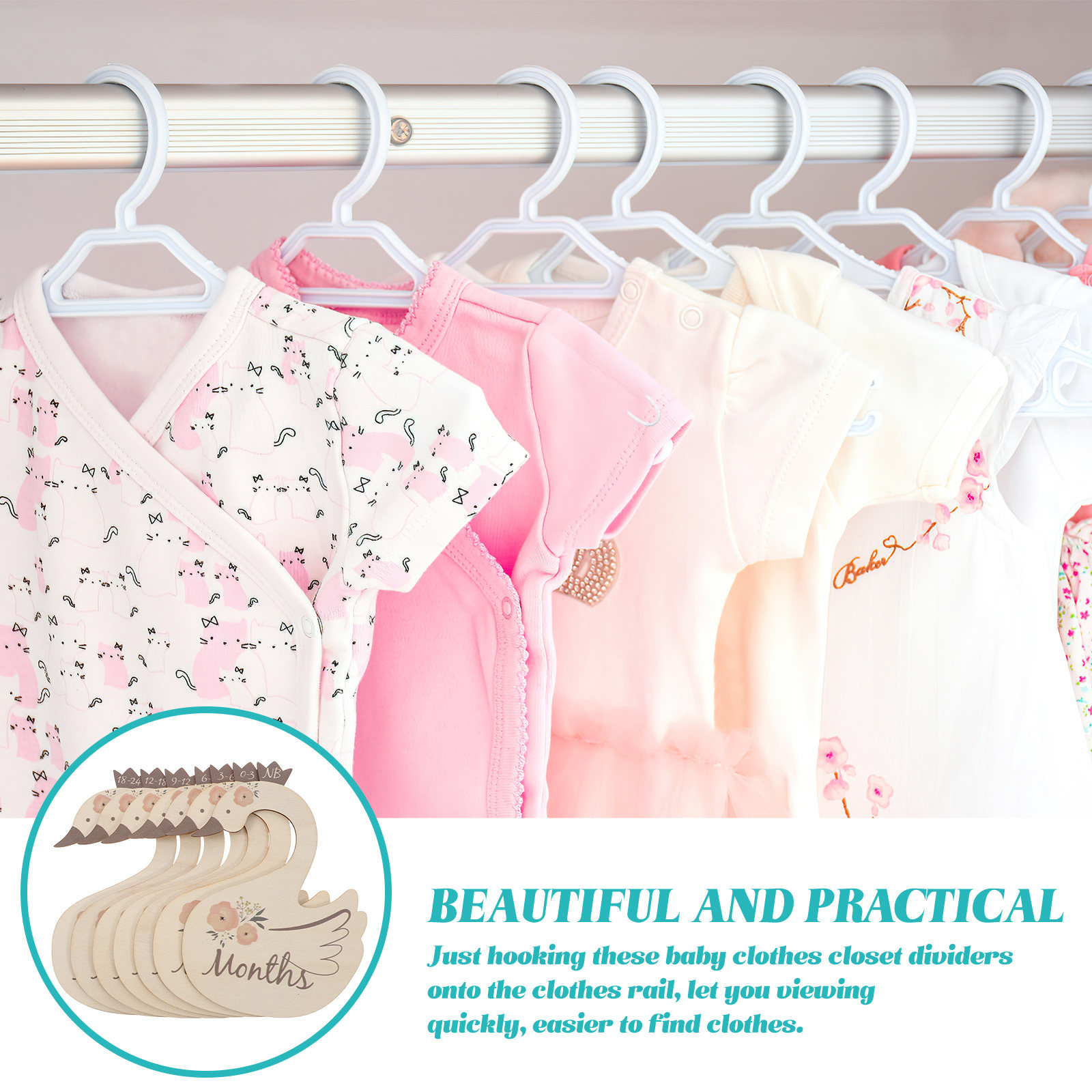 7個入り スワンベビー服サイズディバイダー かわいい木製クロ - Baby Nursery Organizer のレビューと価格