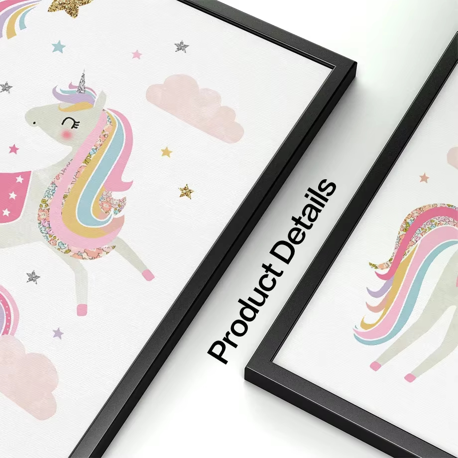 ピンクのユニコーンウサギ虹雲花保育園壁アートキャンバス絵画ポ - Baby Unicorn Nursery のレビューと価格