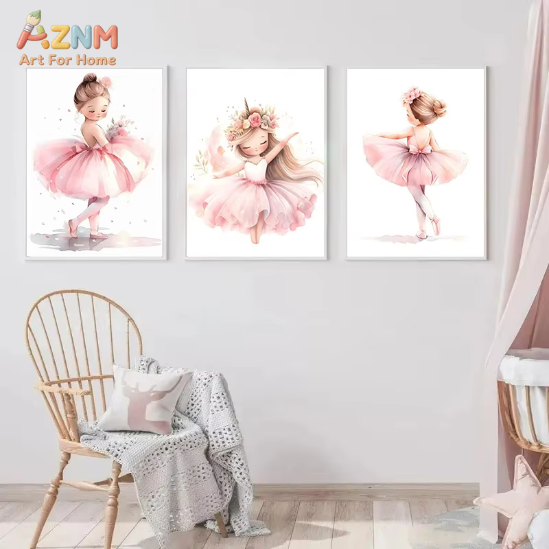 1PC、ピンクバレリーナガールユニコーン蝶ポスターキッズルー - Baby Unicorn Nursery のレビューと価格