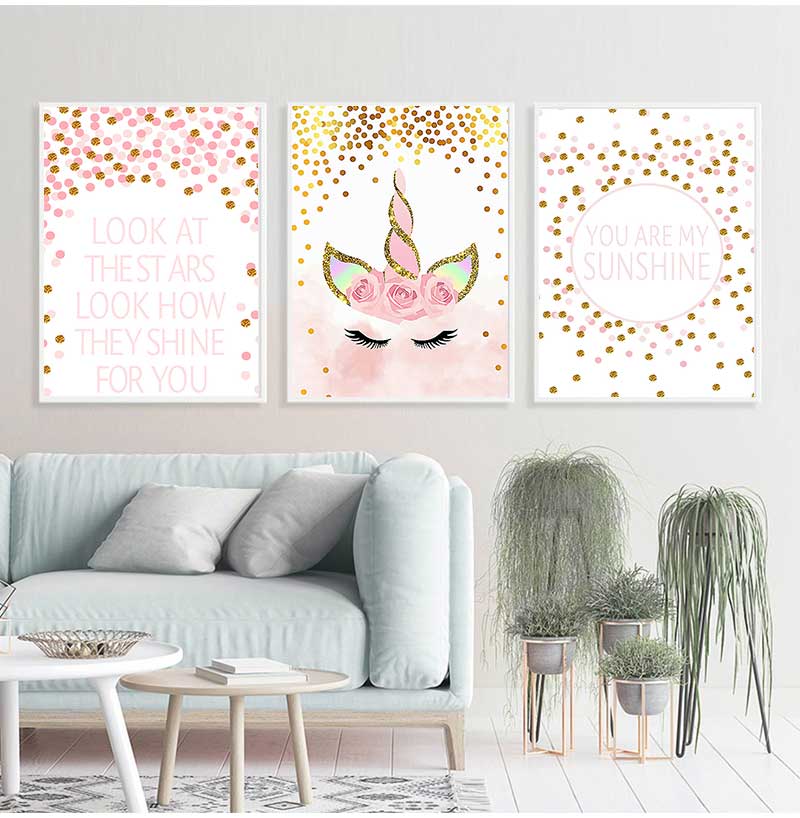 装飾絵画女の赤ちゃんの寝室の装飾ピンクユニコーン保育園引用ア - Baby Unicorn Nursery のレビューと価格
