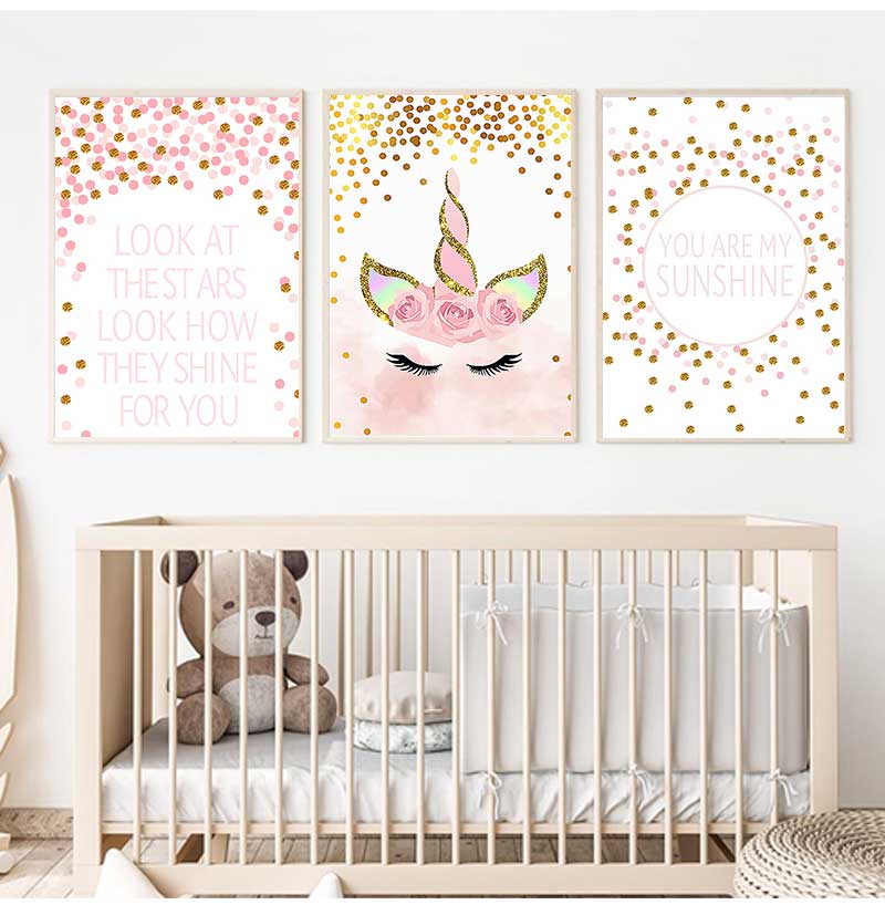 装飾絵画女の赤ちゃんの寝室の装飾ピンクユニコーン保育園引用ア - Baby Unicorn Nursery のレビューと価格