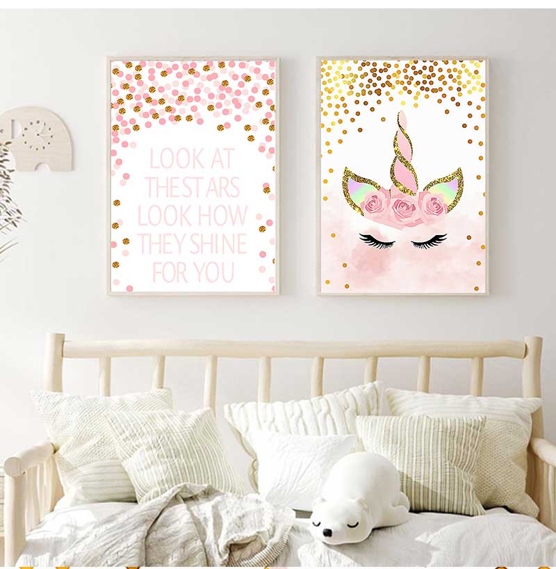 装飾絵画女の赤ちゃんの寝室の装飾ピンクユニコーン保育園引用ア - Baby Unicorn Nursery のレビューと価格