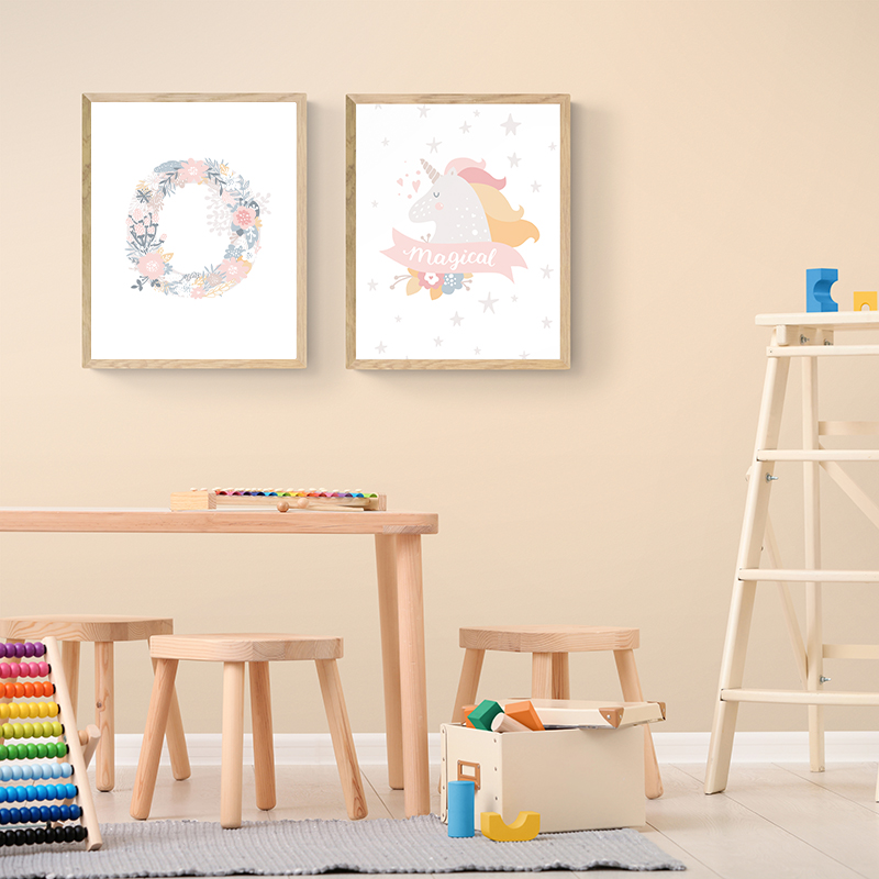 1PC フレームレス花アルファベット文字ユニコーン壁アートキ - Baby Unicorn Nursery のレビューと価格