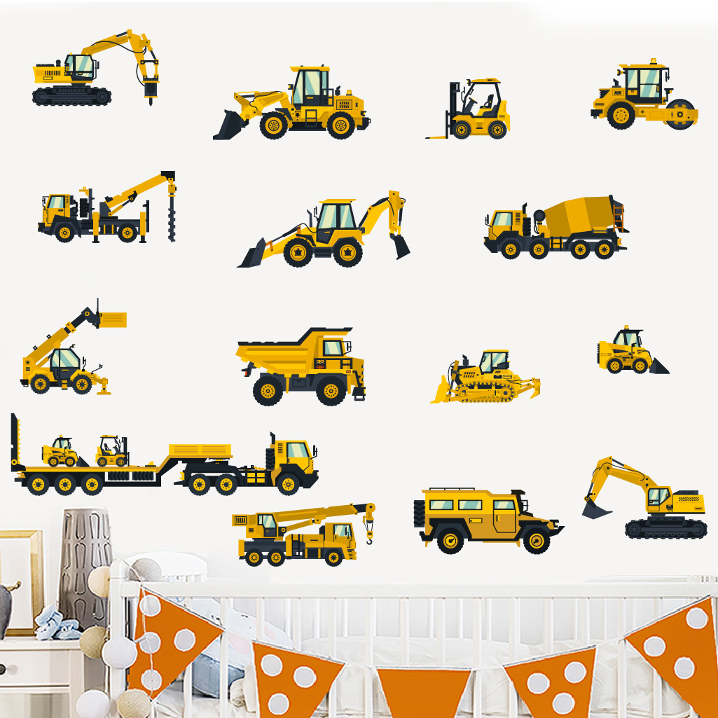漫画ショベルエンジニアリング車の壁のステッカー自己粘着子供部 - Baby Nursery Stickers のレビューと価格