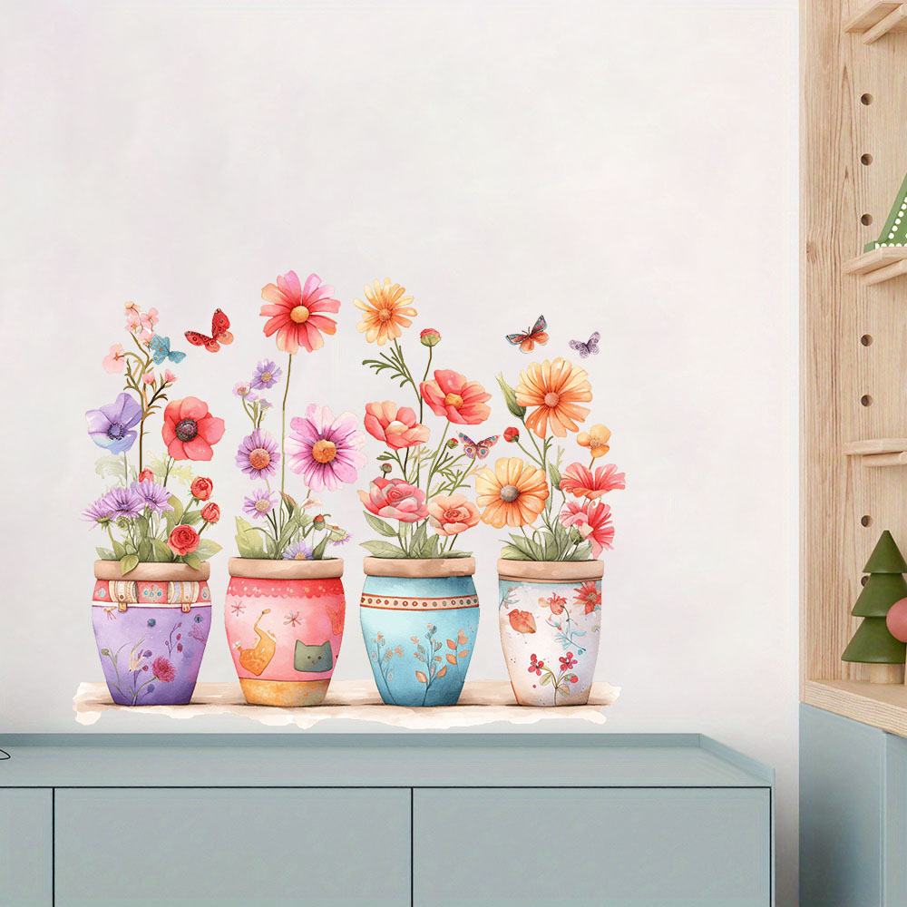水彩風変わりな植木鉢ウォールステッカー寝室プレイルーム花瓶植 - Baby Nursery Plants のレビューと価格