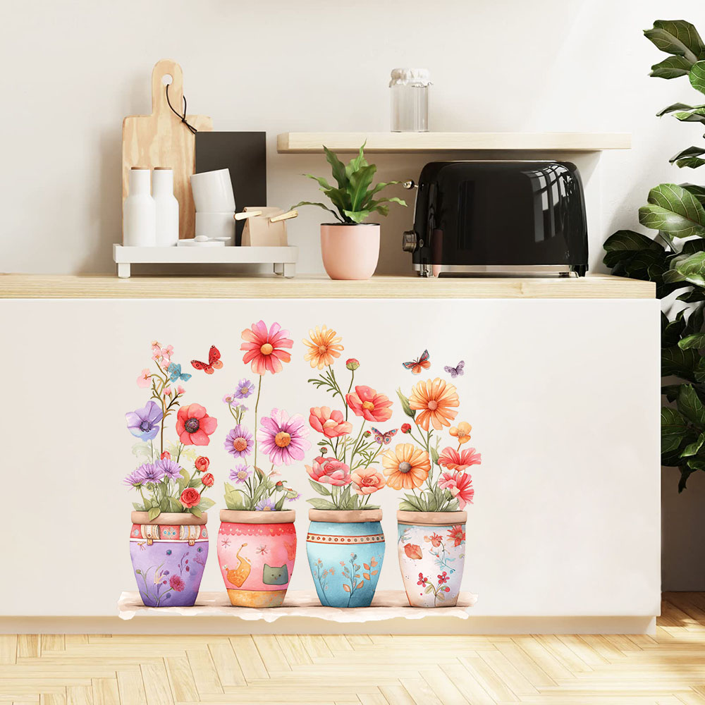 水彩風変わりな植木鉢ウォールステッカー寝室プレイルーム花瓶植 - Baby Nursery Plants のレビューと価格
