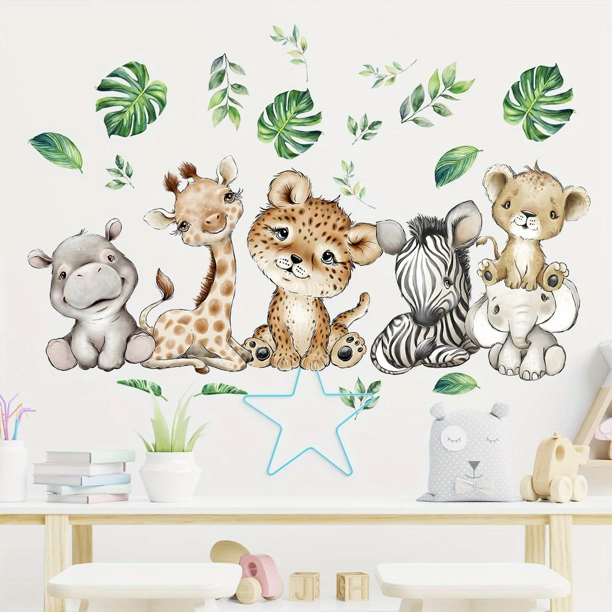 1PC 漫画かわいいカバ虎象鹿の木動物の壁のステッカー寝室リ - Baby Nursery Stickers のレビューと価格