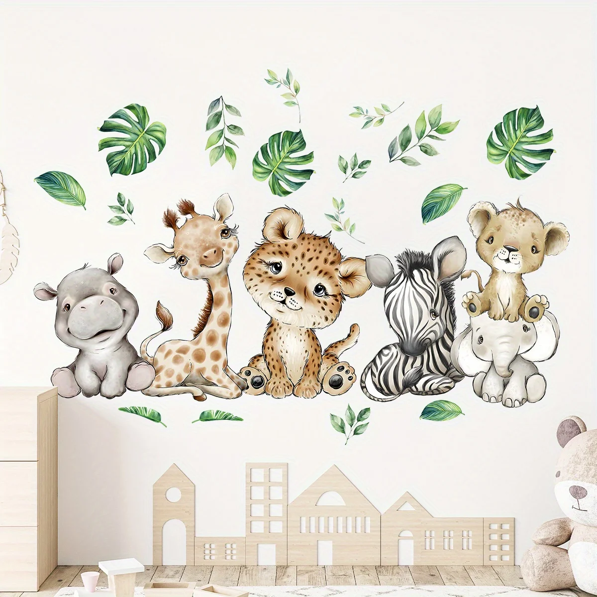 1PC 漫画かわいいカバ虎象鹿の木動物の壁のステッカー寝室リ - Baby Nursery Stickers のレビューと価格