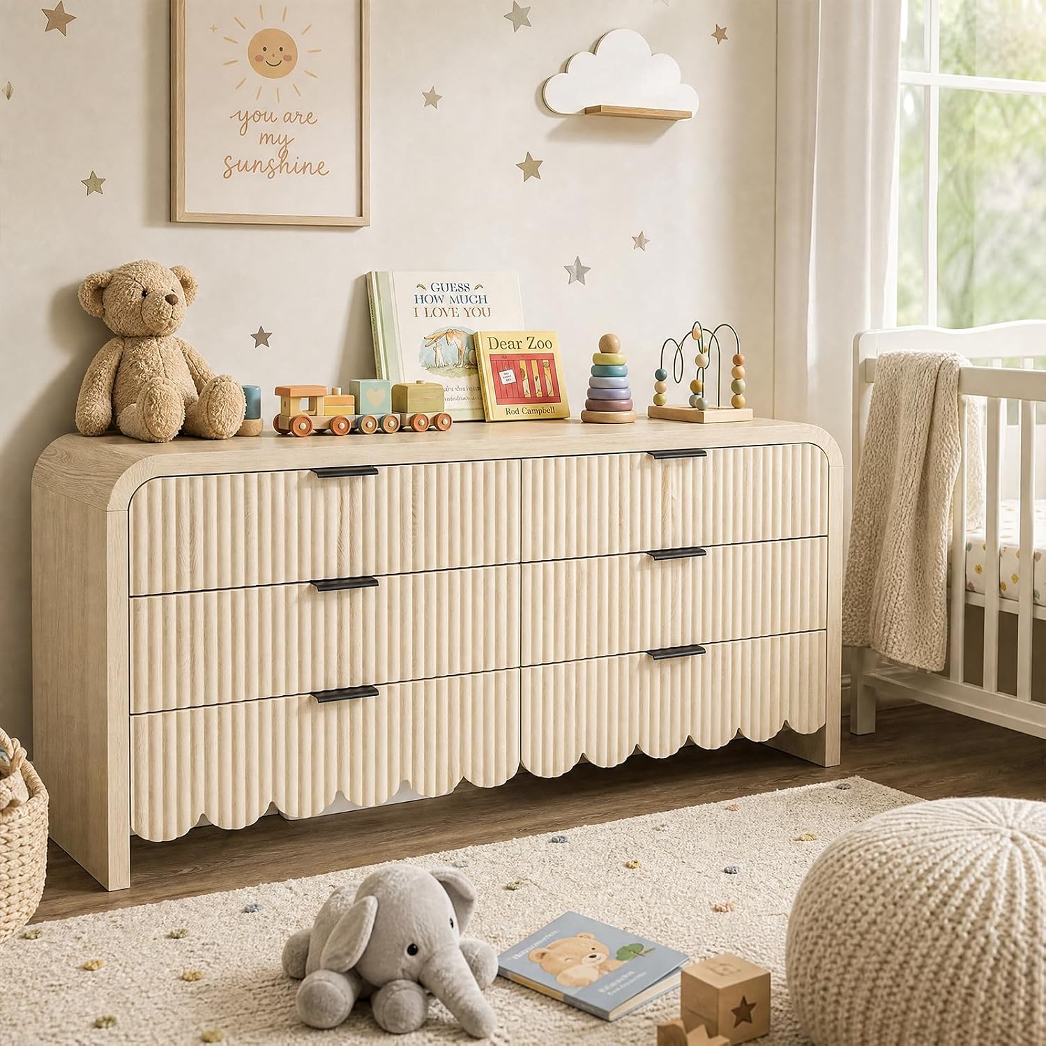 木製6段チェスト、子供部屋収納用引き出し、金属製ハンドル、溝 - Baby Nursery Closet のレビューと価格