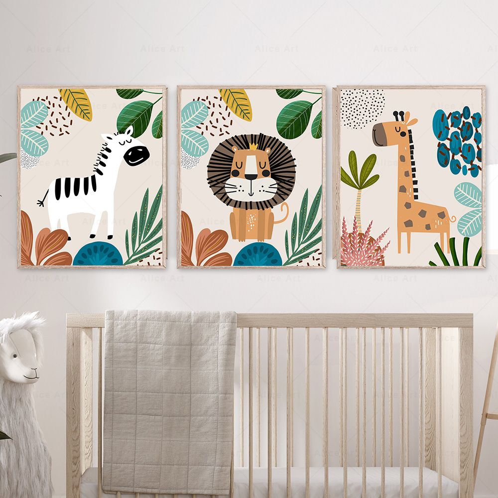ボヘミアンスタイルの猿、ライオン、キリン、鳥、シマウマ、ゾウ - Baby Nursery Home のレビューと価格
