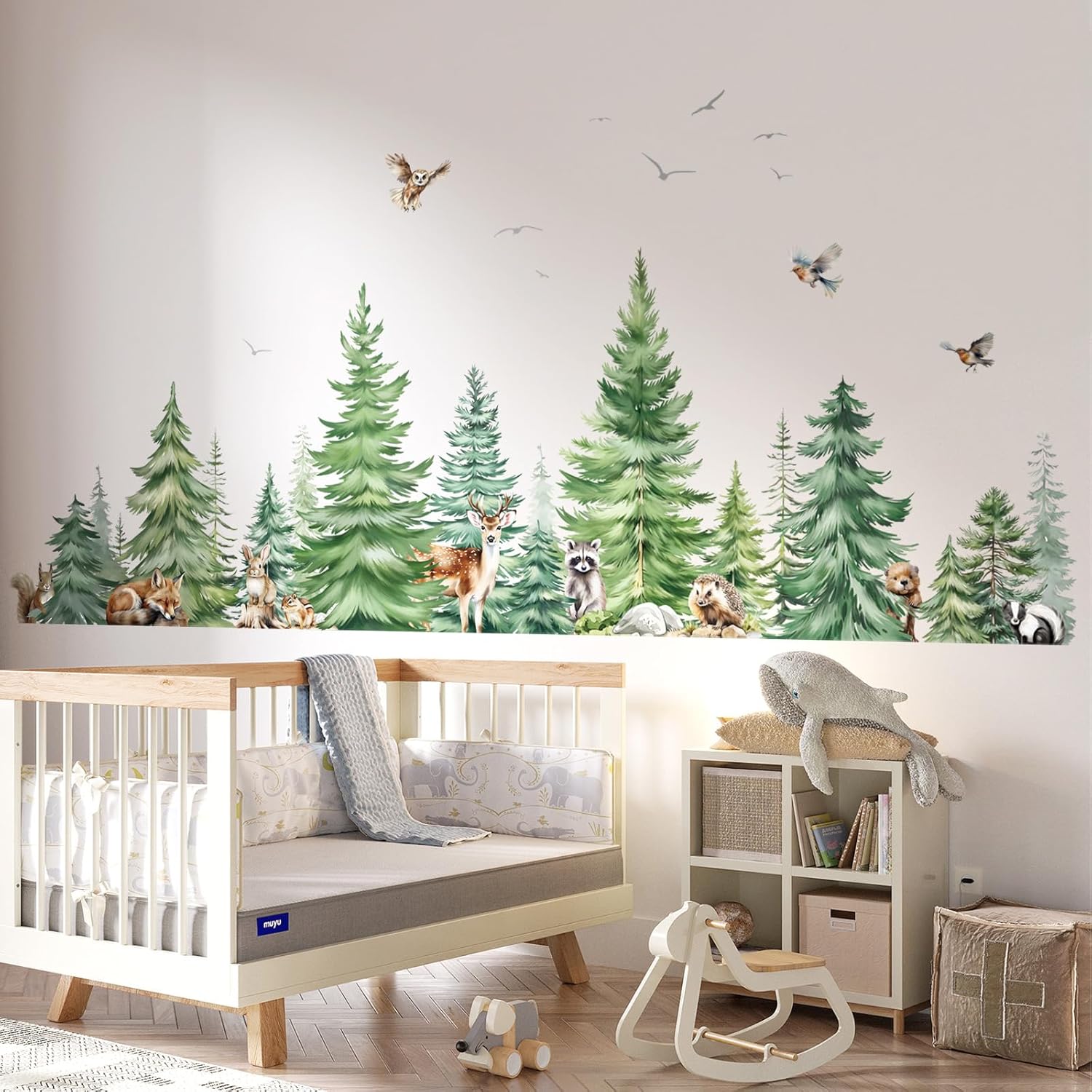 大きな水彩画の松の木動物ウォールステッカー子供部屋寝室森林の - Baby Nursery Set Furniture のレビューと価格