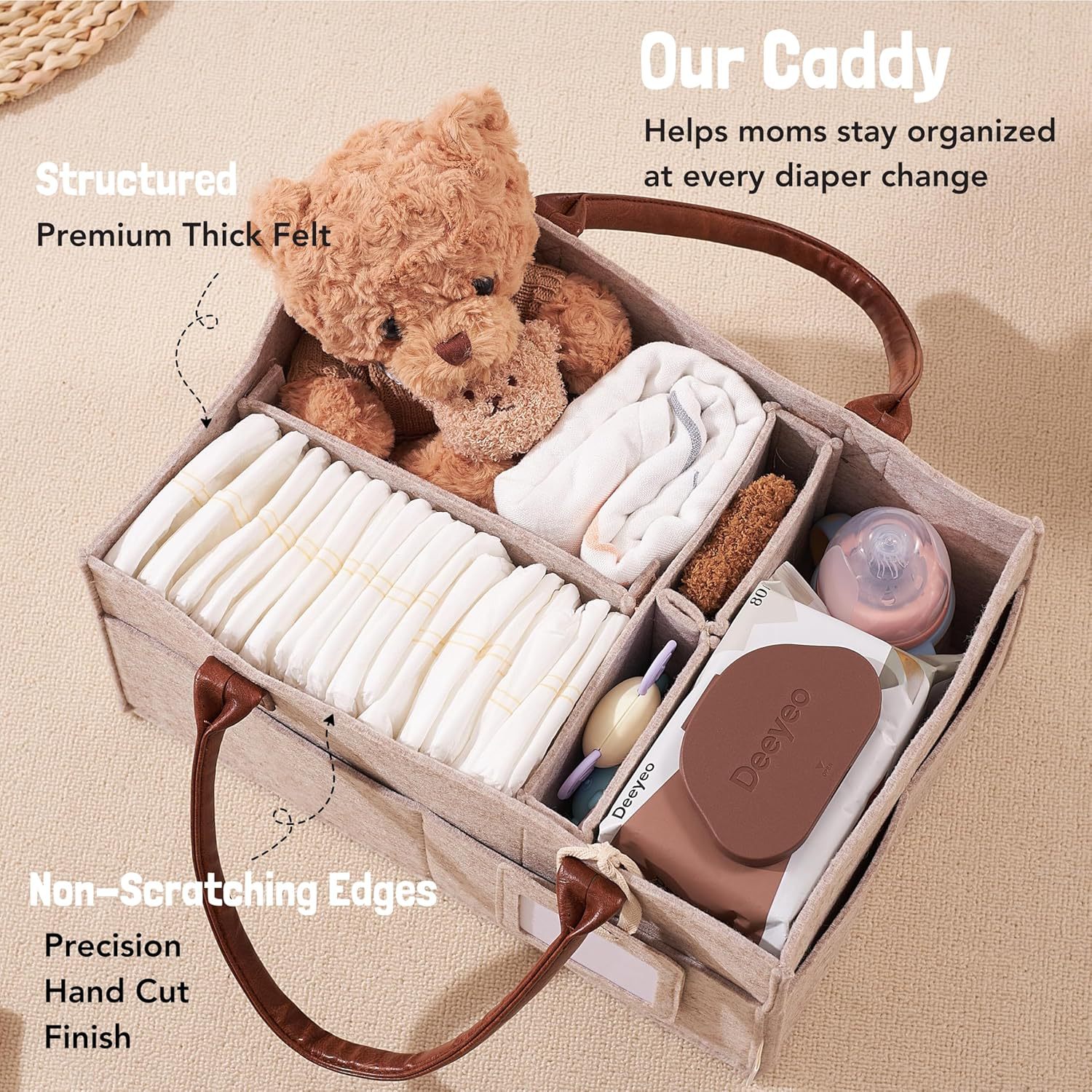 ベビーフェルト収納バスケット、幼児用おむつバッグ、ハンドル付 - Baby Nursery Organizer のレビューと価格