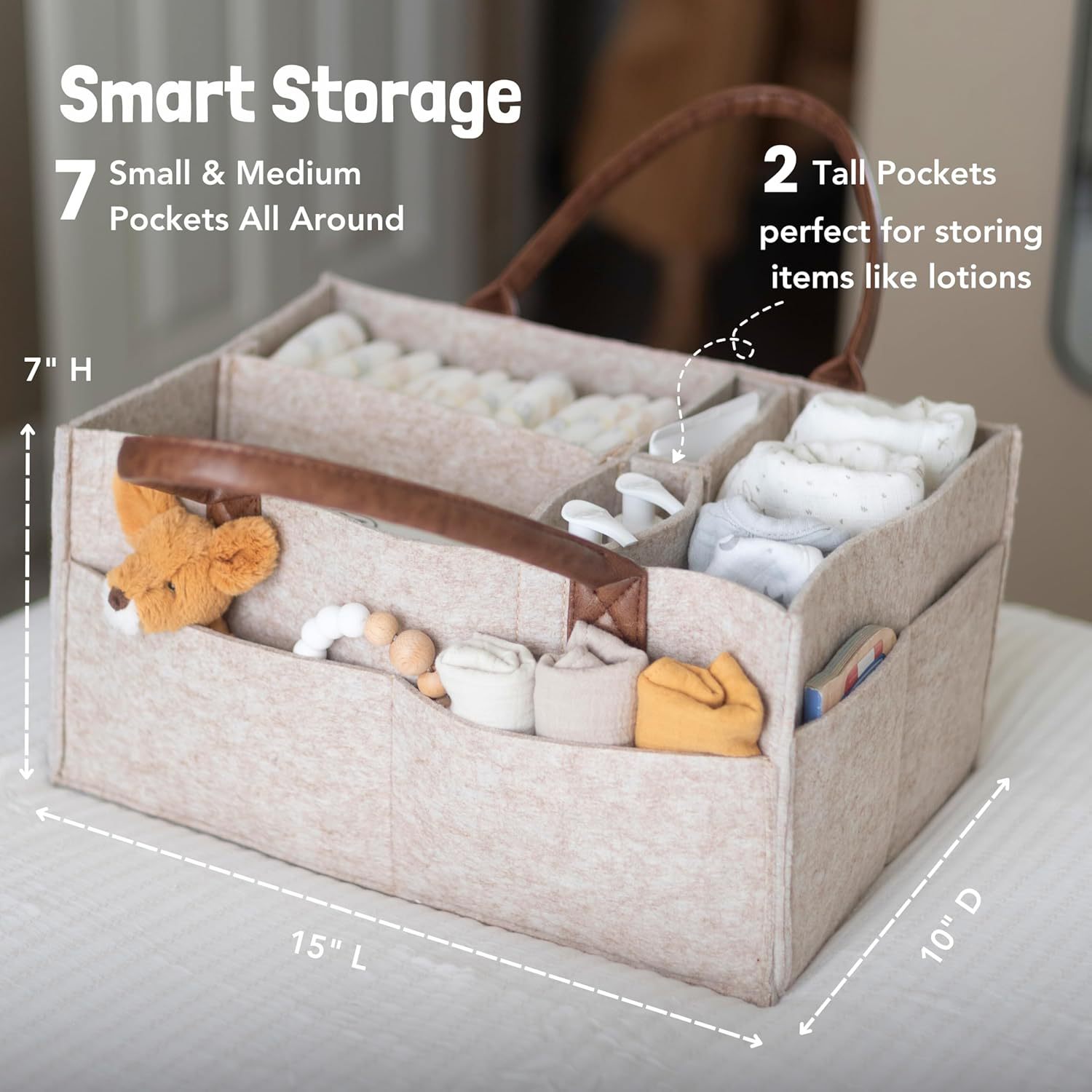 ベビーフェルト収納バスケット、幼児用おむつバッグ、ハンドル付 - Baby Nursery Organizer のレビューと価格