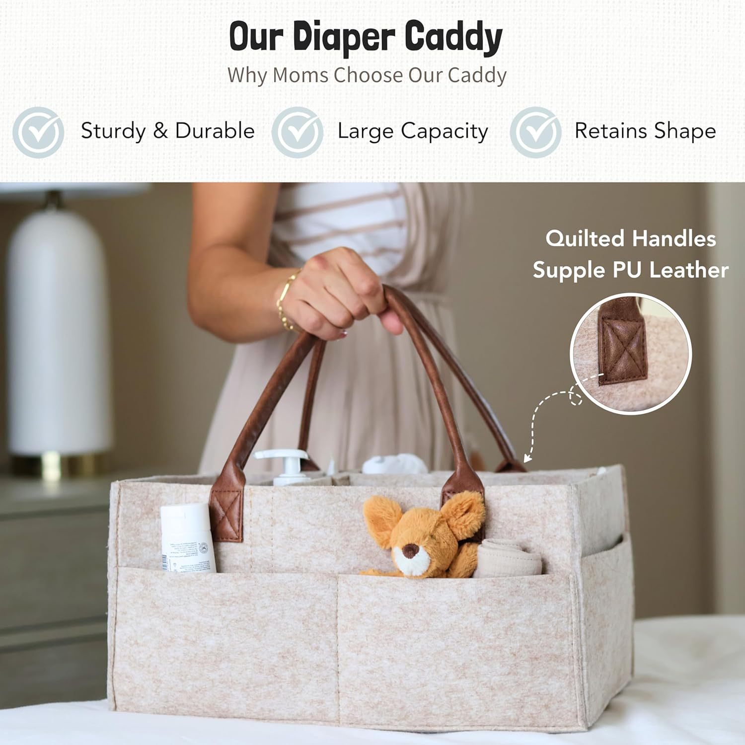 ベビーフェルト収納バスケット、幼児用おむつバッグ、ハンドル付 - Baby Nursery Organizer のレビューと価格