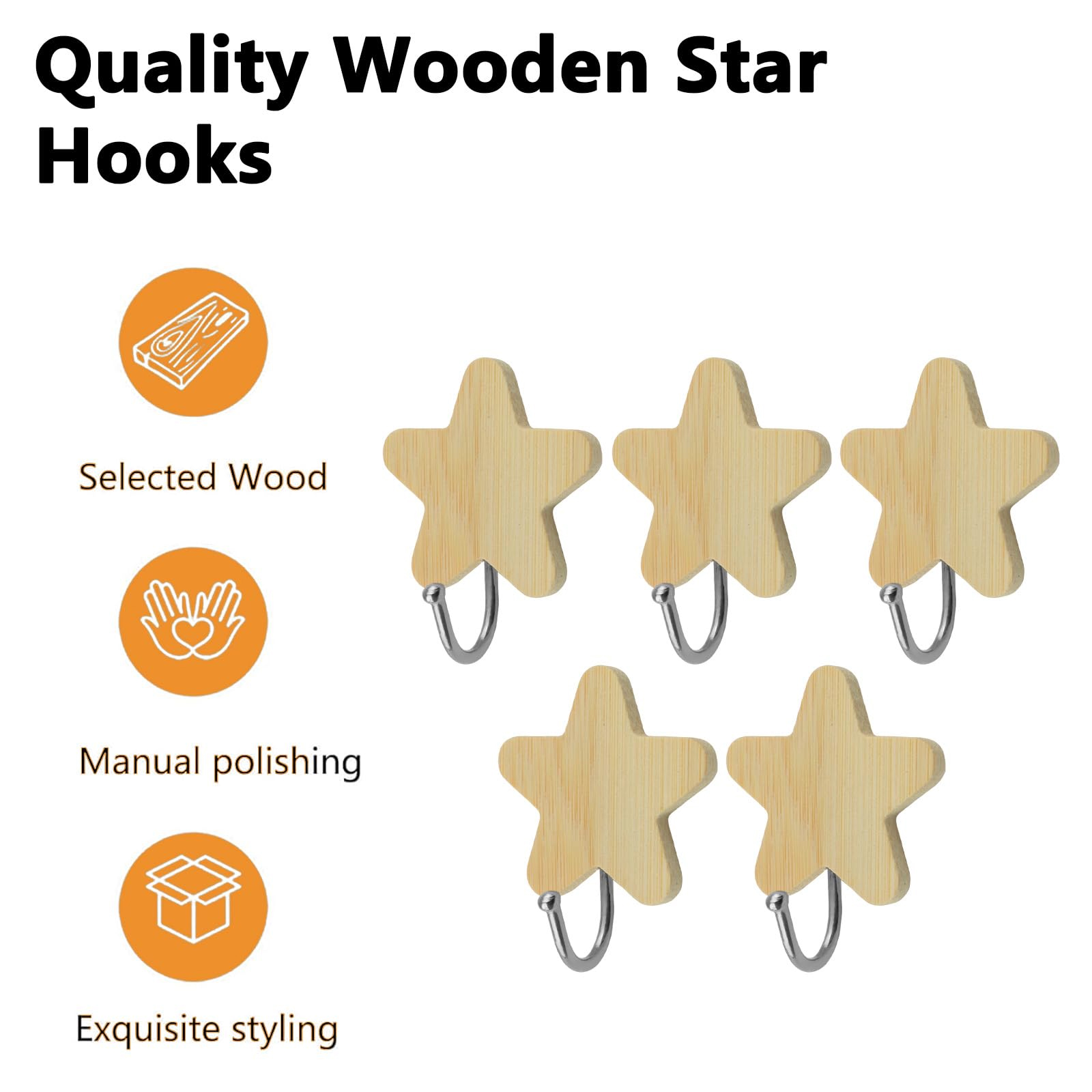 粘着式星型フック、2個入り木製壁掛けフック、装飾用ウォールハ - Baby Nursery Hooks のレビューと価格