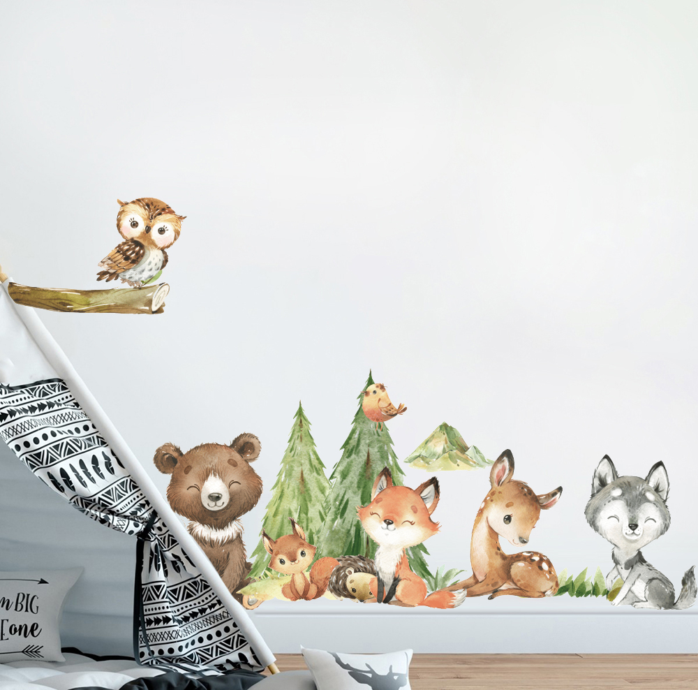 子供部屋用の水彩画の森の動物のウォールステッカー,赤ちゃんの - Baby Nursery Set Furniture のレビューと価格