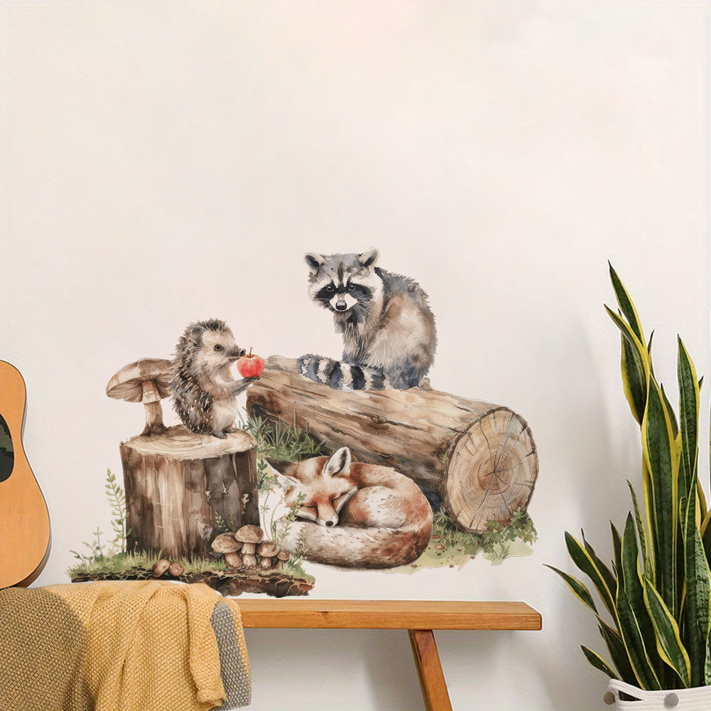 漫画アライグマハリネズミキツネ切り株ウォールステッカージャン - Baby Nursery Set Furniture のレビューと価格