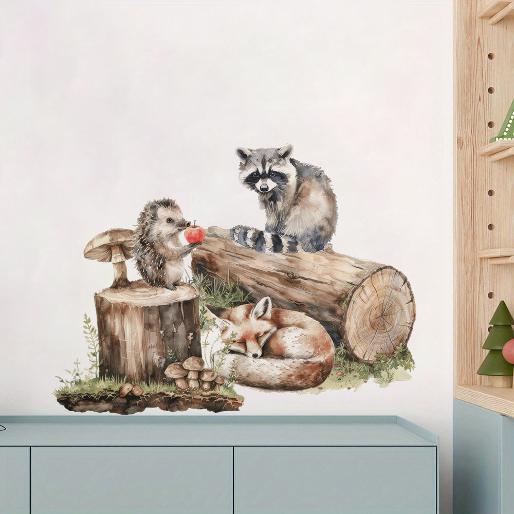 漫画アライグマハリネズミキツネ切り株ウォールステッカージャン - Baby Nursery Set Furniture のレビューと価格
