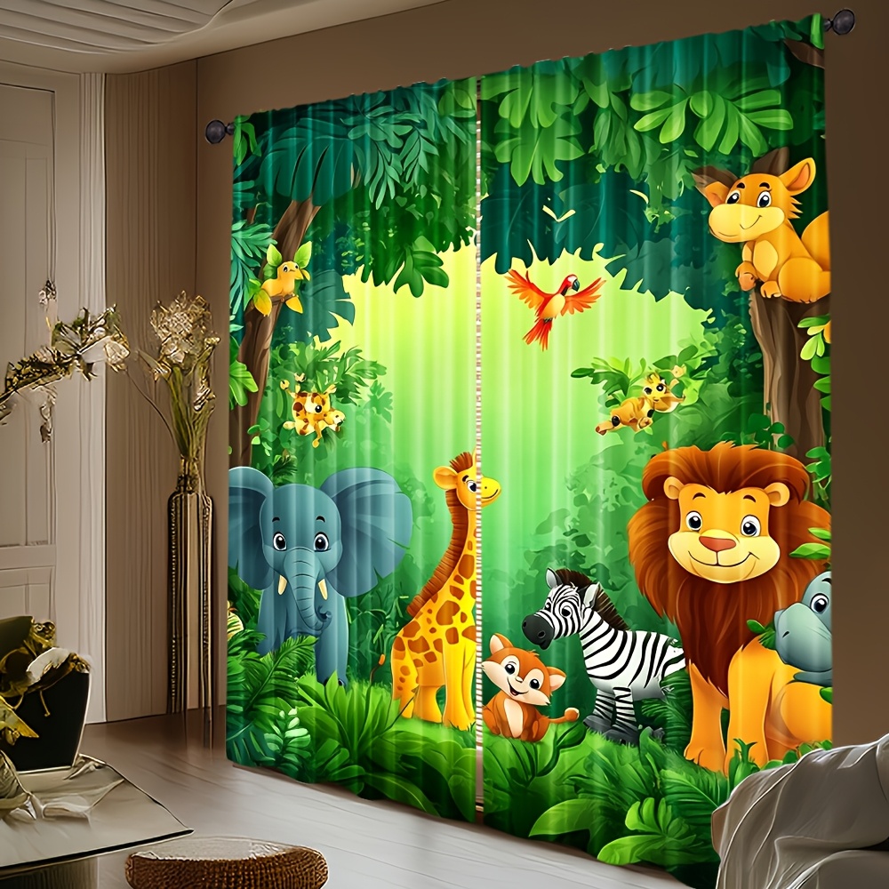 2 個漫画動物カーテンジャングルサファリプリントポリエステル - Baby Nursery Jungle のレビューと価格