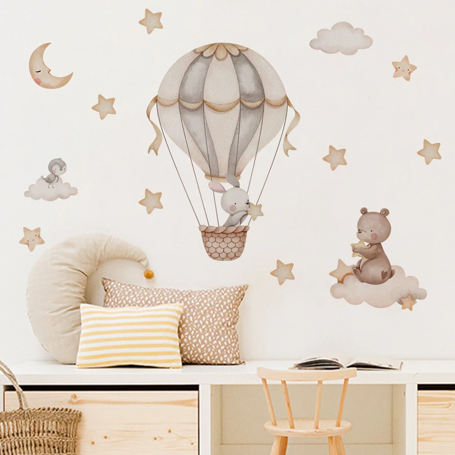 水彩クマ熱気球雲ウォールステッカーブルーカラーキッズルームベ - Baby Nursery Set Furniture のレビューと価格