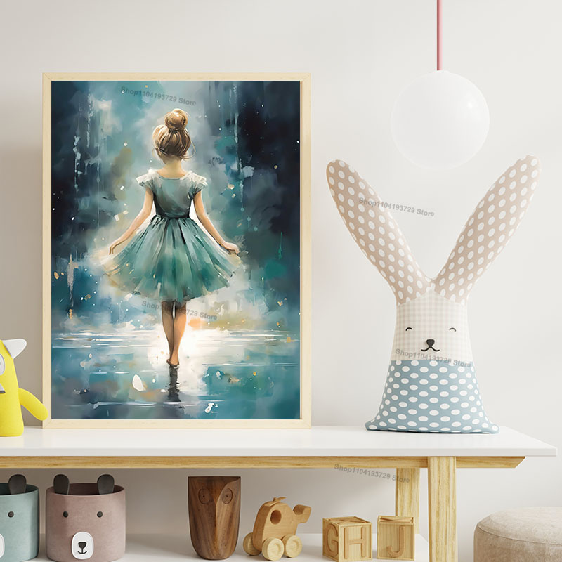 水彩バレエ少女靴チェロ保育園壁アートキャンバス絵画北欧ポスタ - Baby Nursery Home のレビューと価格