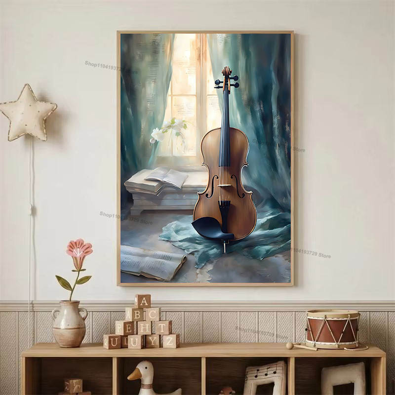 水彩バレエ少女靴チェロ保育園壁アートキャンバス絵画北欧ポスタ - Baby Nursery Home のレビューと価格