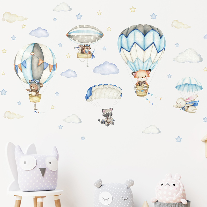 漫画かわいい動物熱気球ウォールステッカーキッズルームベビー保 - Baby Nursery Stickers のレビューと価格
