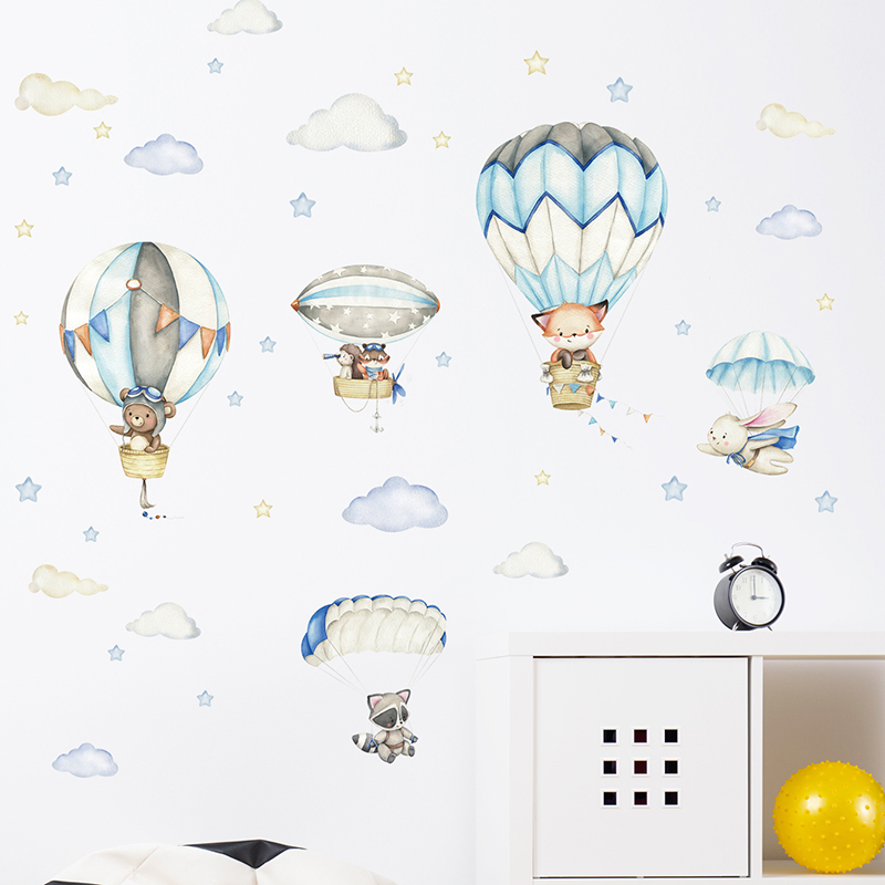 漫画かわいい動物熱気球ウォールステッカーキッズルームベビー保 - Baby Nursery Stickers のレビューと価格