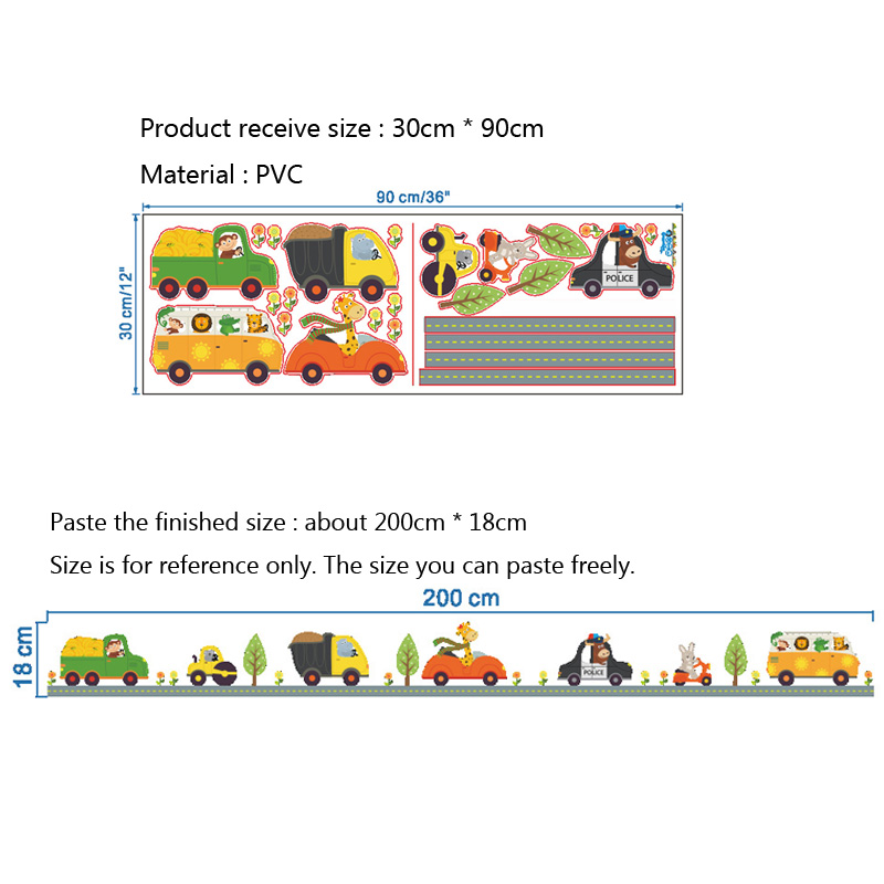 漫画の動物の車のウォールステッカー,子供部屋の装飾,背景の装 - Baby Nursery Stickers のレビューと価格