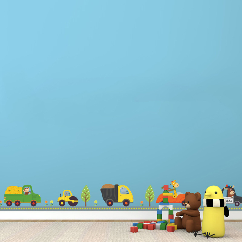 漫画の動物の車のウォールステッカー,子供部屋の装飾,背景の装 - Baby Nursery Stickers のレビューと価格
