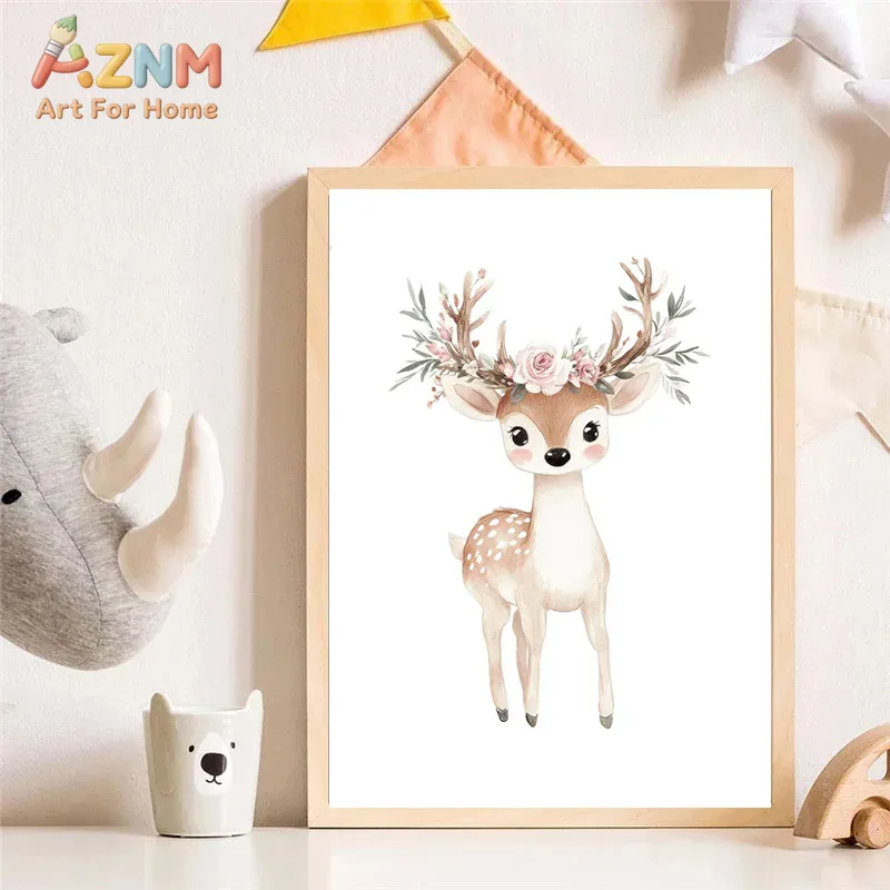 AZNM 水彩画のかわいい動物キャンバスウォールアート ユニ - Baby Unicorn Nursery のレビューと価格