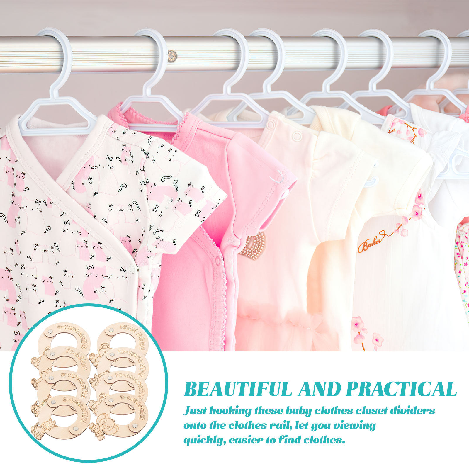 8個入りベビークローゼット衣類サイズディバイダー 木製オーガ - Baby Nursery Closet のレビューと価格