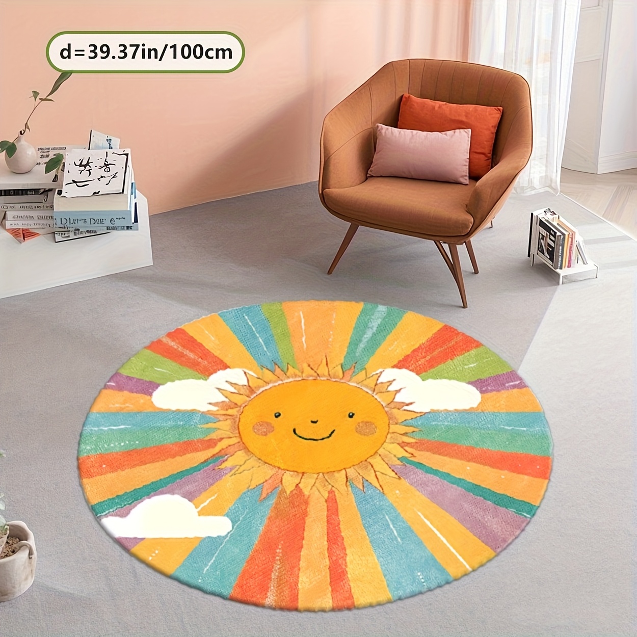 かわいい丸いサンレインボー柄のぬいぐるみラグマット、子供部屋 - Baby Nursery Themes Boy のレビューと価格