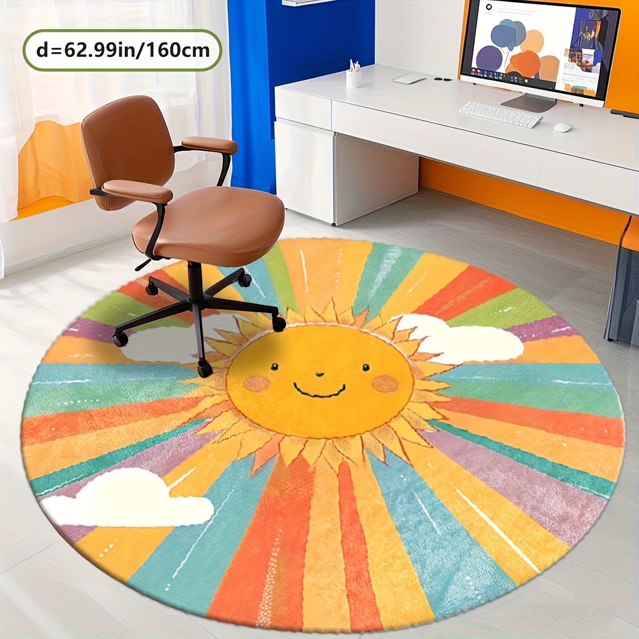 かわいい丸いサンレインボー柄のぬいぐるみラグマット、子供部屋 - Baby Nursery Themes Boy のレビューと価格