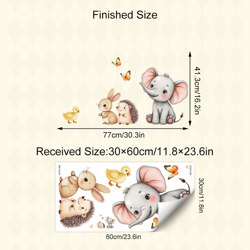 漫画の動物の壁ステッカー - 象バニーハリネズミ保育園デカー - Baby Nursery Stickers のレビューと価格
