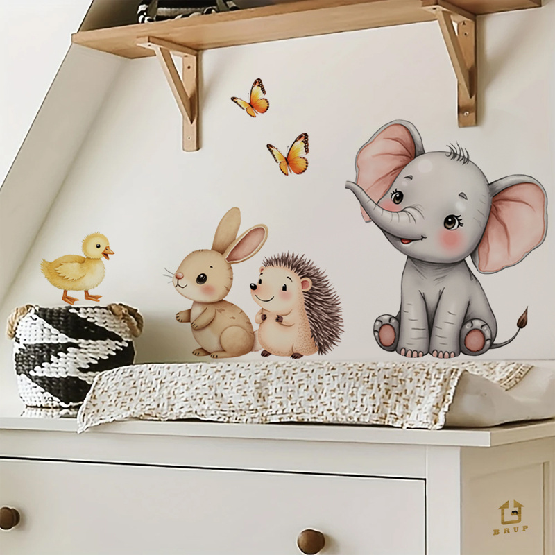 漫画の動物の壁ステッカー - 象バニーハリネズミ保育園デカー - Baby Nursery Stickers のレビューと価格