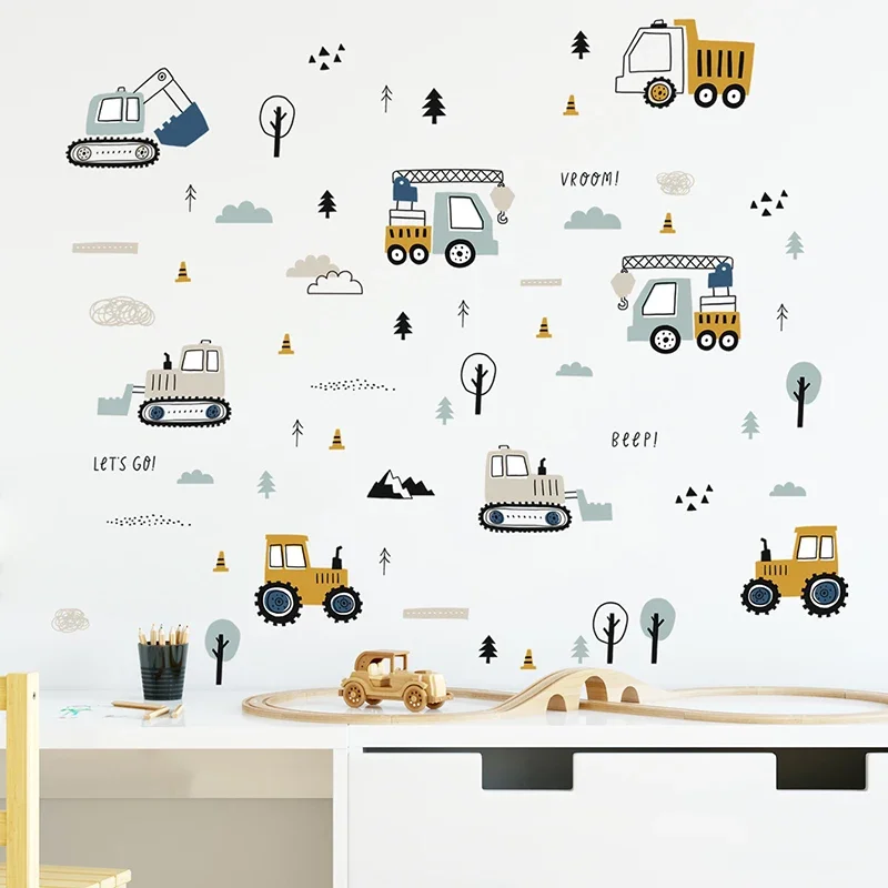 手描きのかわいい車貨物トラックの壁のステッカーキッズルーム車 - Baby Nursery Stickers のレビューと価格